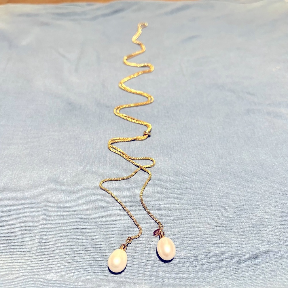 Lariat necklace pearl drops, 18k micro plated made in Italy